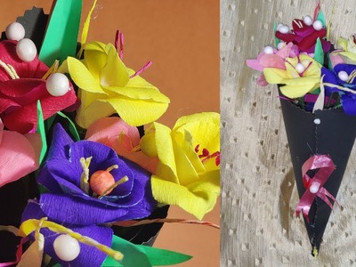 DIY  Paper Flower BOUQUET. Flower Bouquet Making at homemade easy Birthday.Anniversary Gift Ideas