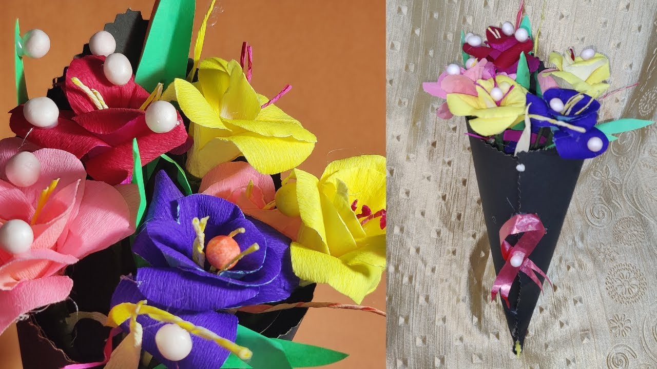 DIY  Paper Flower BOUQUET. Flower Bouquet Making at homemade easy Birthday.Anniversary Gift Ideas