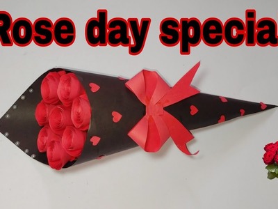 DIY Rose day craft.Valentines day craft.Paper Rose Flower bouquet.Rose day special#roseday #diy