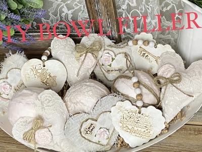 DIY Shabby Chic Bowl Fillers Valentines Mini Pillows Rustic Embellishments Thrift Flip Bowl