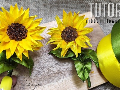 DIY sunflower brooch.how to make satin ribbon flower