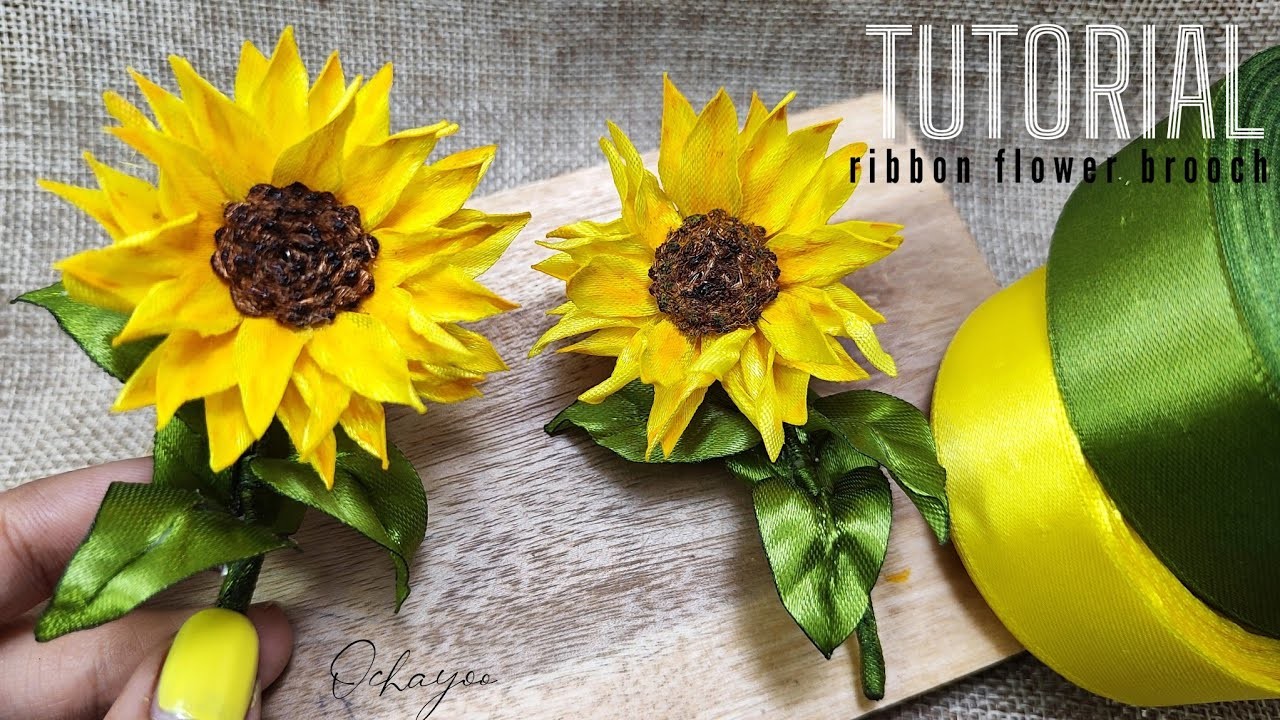 DIY sunflower brooch.how to make satin ribbon flower