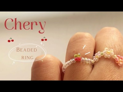 Easy DIY cherry beaded ring tutorial- ????How to make korean inspired jewelry ????