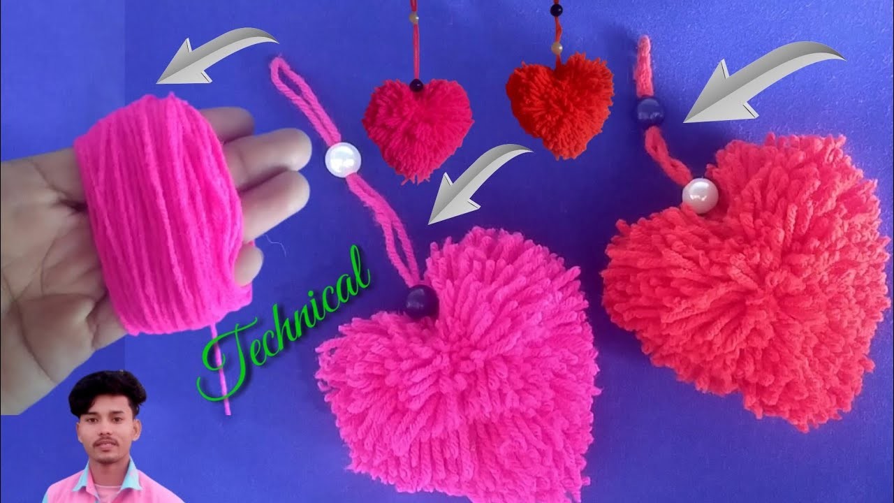 Easy Pom Pom Heart Making Idea with Fingers - Amazing Valentine's Day Craft - How to Make Yarn Heart