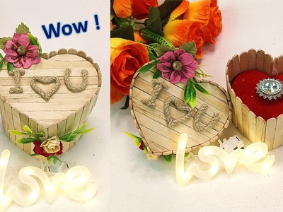 Heart shaped ring box making with ice cream stick | ice cream stick jewelry box | valentines gift