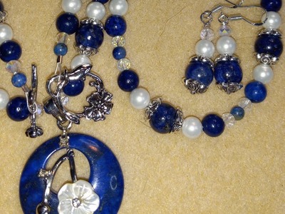 Lapis Lazuli and shell Pendant (Bead Box Bargains), necklace,  bracelet and earrings set