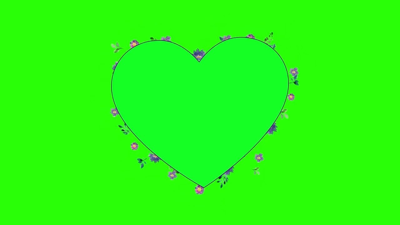 Love shape flowers frame background green screen animation free  4K