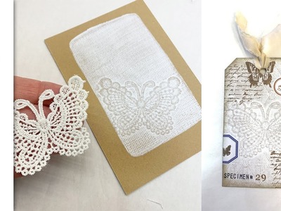 Stamping with Fabric and Lace on Brown Paper to Mass Make Tag Bases