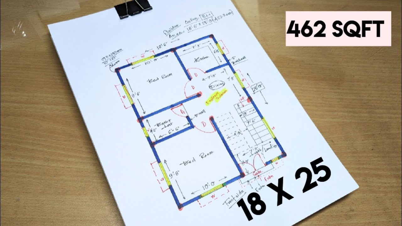 18 x 25 small best house plan design II 2 bedroom ghar ka naksha II 462 sqft home design