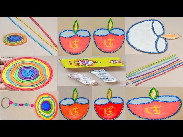 2 DIY clay craft. Diya Craft Making Idea????.Home&Wall decor design.Diwali decor design.keychain diy