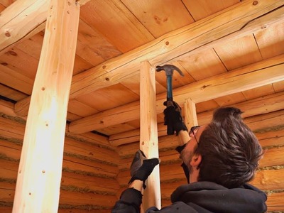 Building A Log Cabin | Ep. 49 | Winter cabin life is the best! Bathroom walls, DIY Bathtub