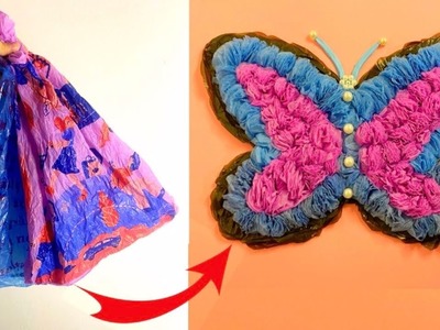 Butterfly Making With Plastic Carry Bags | DIY | Best Out Of Waste | Carry Bag Re Use Ideas