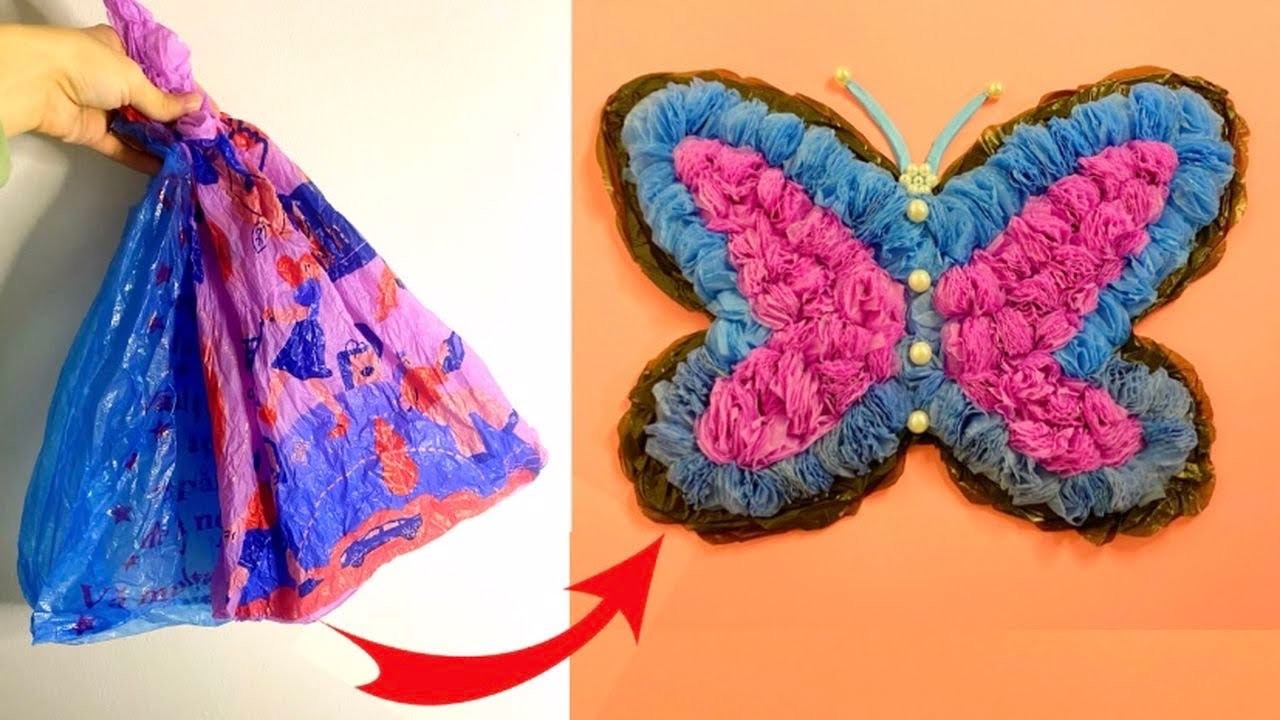 Butterfly Making With Plastic Carry Bags | DIY | Best Out Of Waste | Carry Bag Re Use Ideas