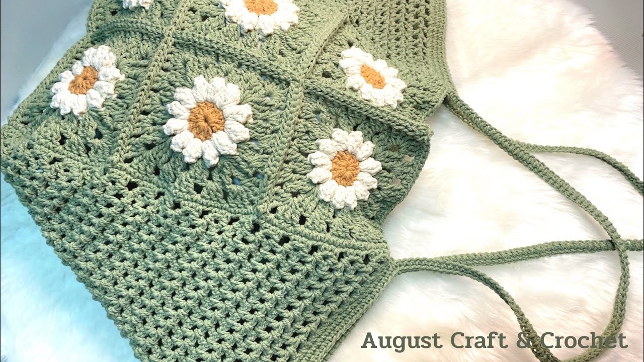 Crochet Granny Square Flower Tote Bag | Crochet bag Tutorial.