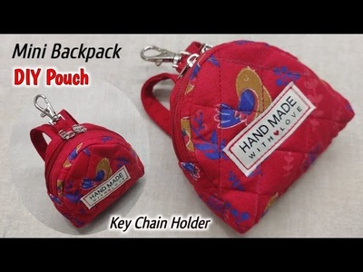 DIY COIN POUCH BAG TUTORIAL | Mini backpack keychain | Zipper pouch | Sewing project | Coin Purse
