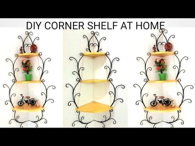 DIY Corner shelf with Cardboard and Newspaper || 3 shelves corner wall hanging rack || Home Art