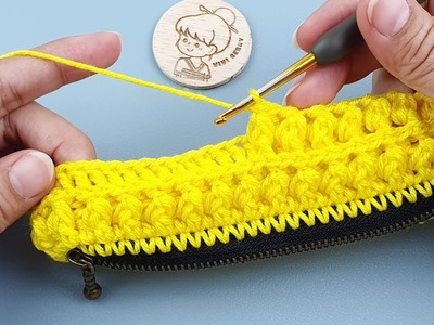 DIY Crochet Zipper Purse | Amazing Yellow Yarn with Beautiful Crochet Stitch Pattern | ViVi Berry