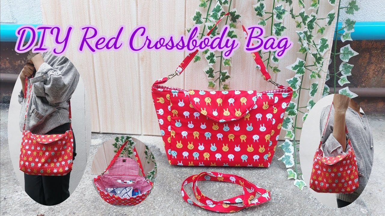 DIY Red Crossbody Bag. How to sew crossbody. sewing tutorial. How to make cute bag.