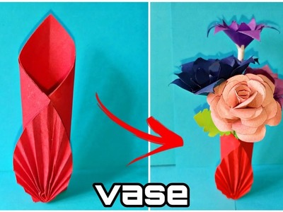 How to make vase from paper|easy origami vase making art for school kids|diy vase making for child