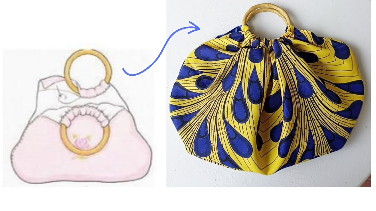 How to Sew Round handbag with BAMBOO handles - Tote bag with African Print Fabric