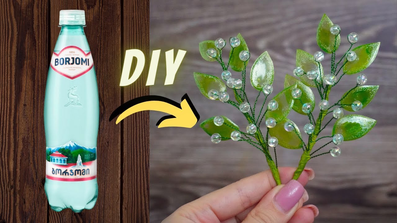 Tutorial on how to make a decorative twig from a plastic bottle and beads. DIY. home decor