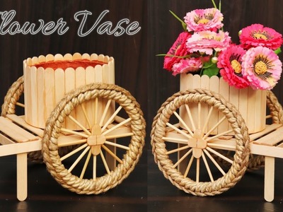 Flower Vase with Jute & Ice Cream Sticks - Home Decorating Jute Flower Vase - Handmade Jute Works