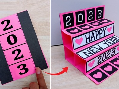 Happy new year card 2023. DIY New year pop up greeting card. How to make new year card