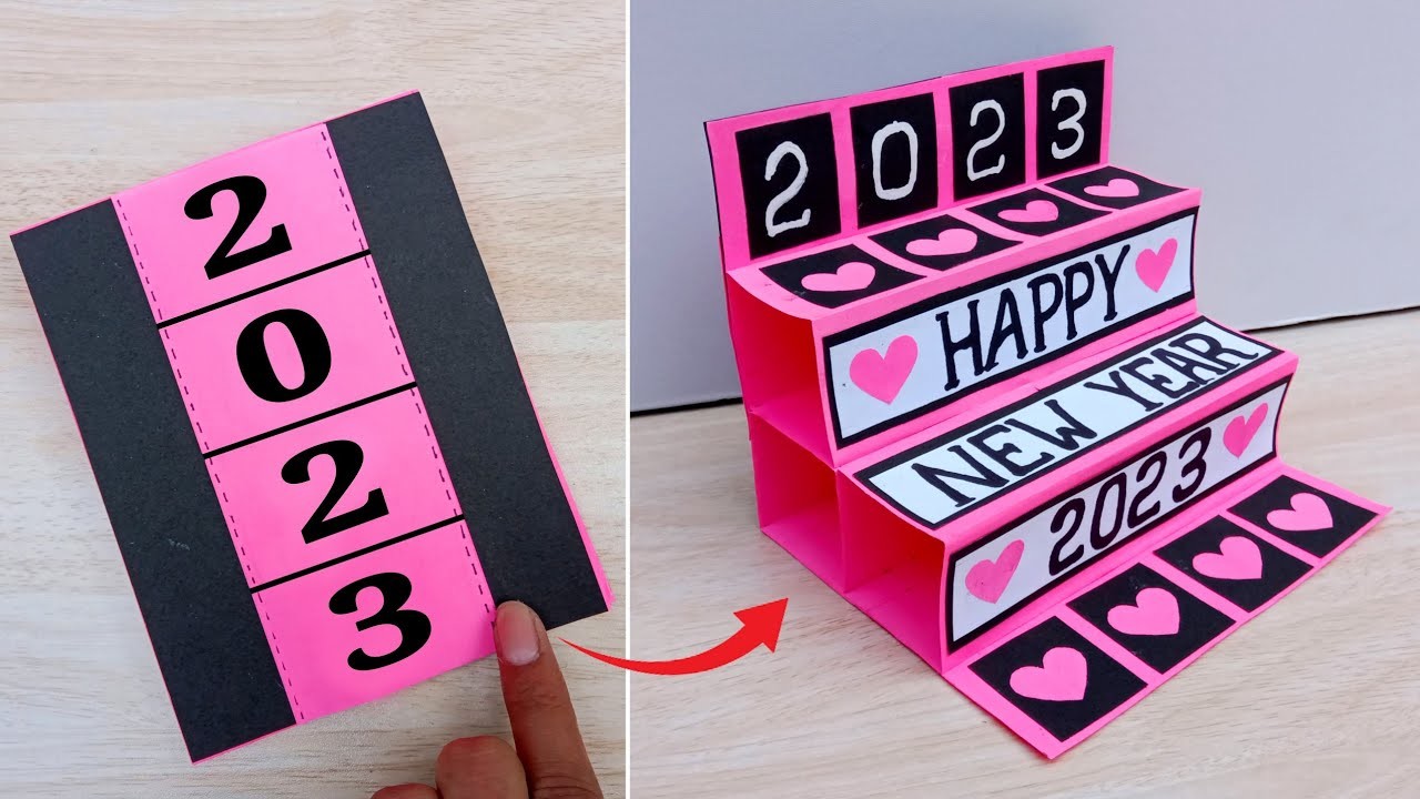 Happy new year card 2023. DIY New year pop up greeting card. How to make new year card