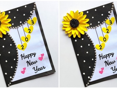 Happy New year greeting card 2023. Easy and beautiful card for new year. DIY New year card ideas