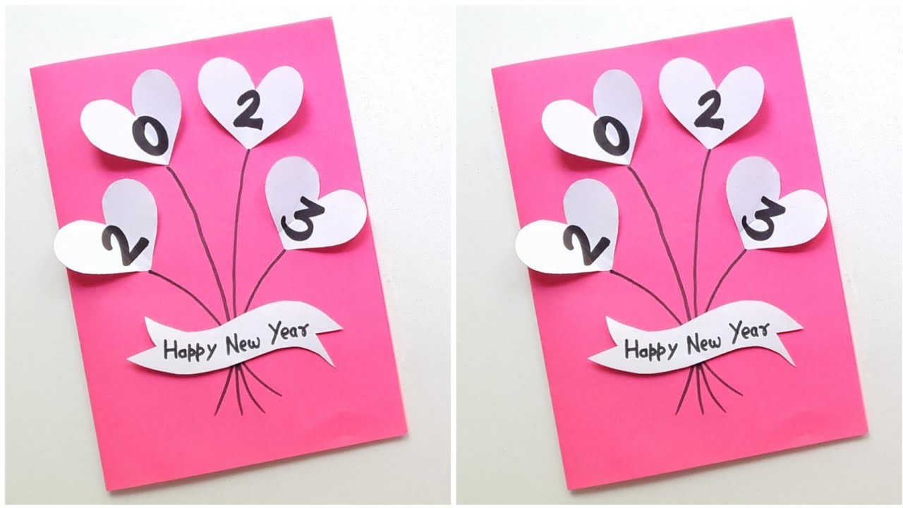 Happy Newyear Greeting Card 2023 • Pink Greeting Card For Newyear • how to make card for newyear diy
