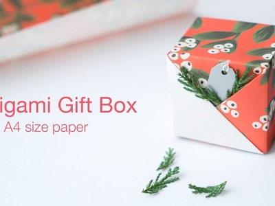 How to fold cute and easy Origami Gift Box with lid from a single sheet A4 Wrapping paper