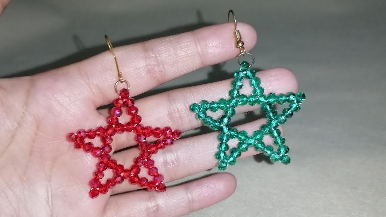 How To Make Beaded Christmas Star Earrings.Simple & Easy for beginners.Beads Jewllery making ideas