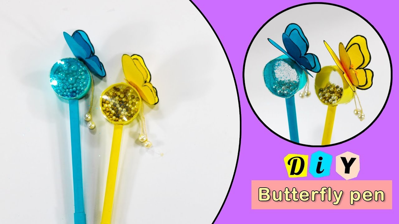 How to make butterfly pen. DIY butterfly pen.  origami butterfly.  pen paper craft