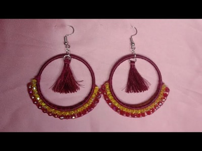 How To Make Silk Thread Crystal Beads Ear Ring At Home