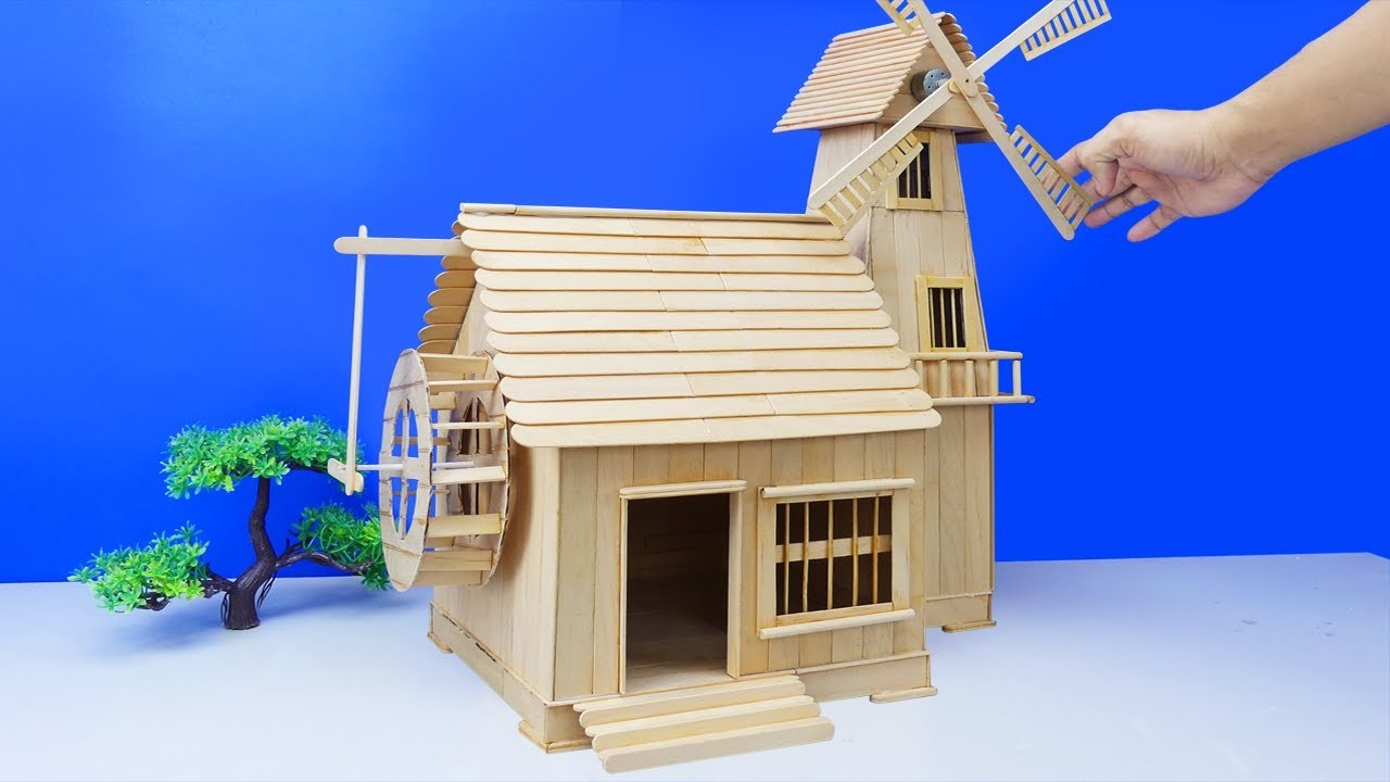How To Make Water Wheel House With Wind Turbine By Using Popsicle Sticks! Easy Techniques