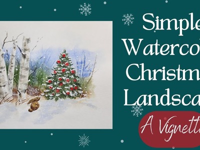 How to Paint a Simple Christmas Landscape.Watercolor Christmas Card