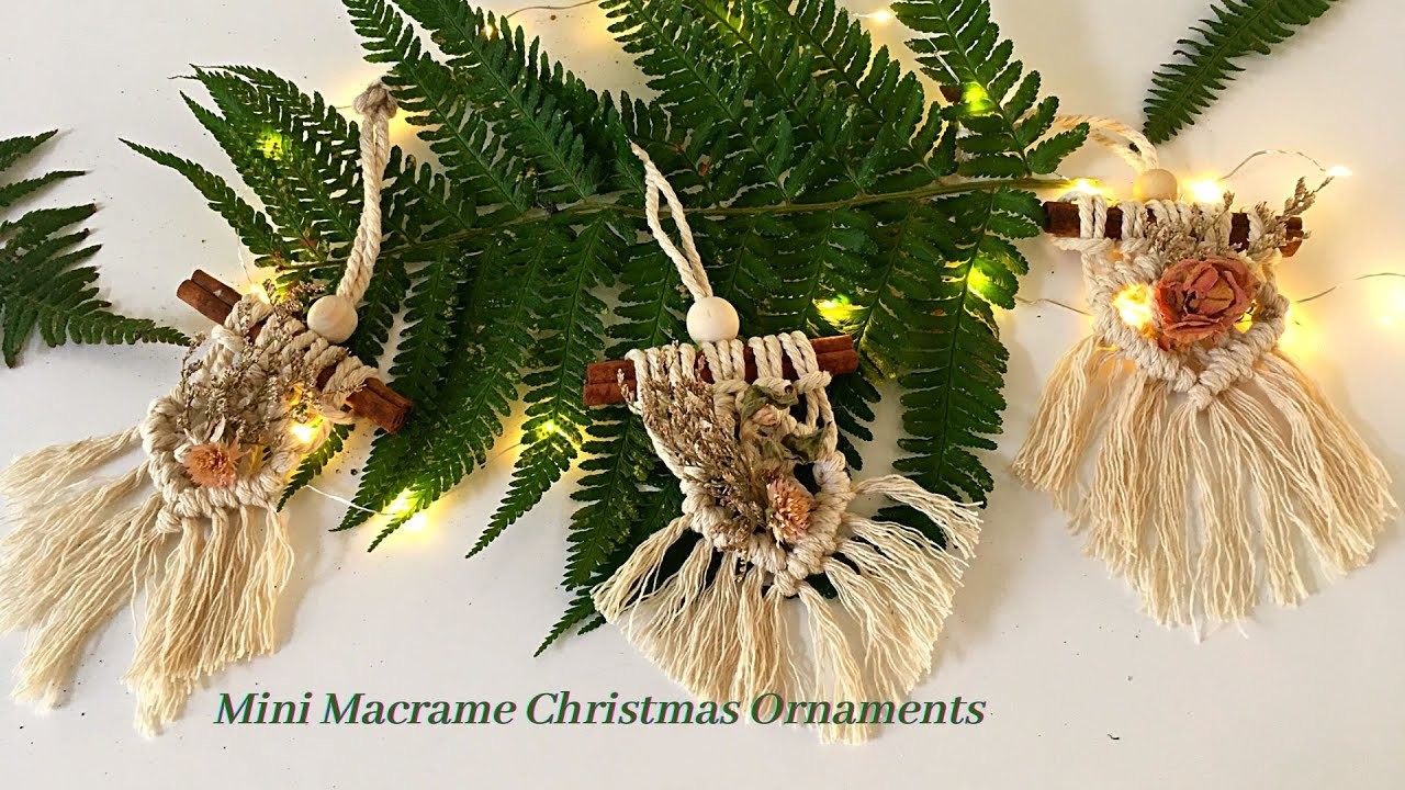Macrame Christmas Ornaments made on cinnamon stick.