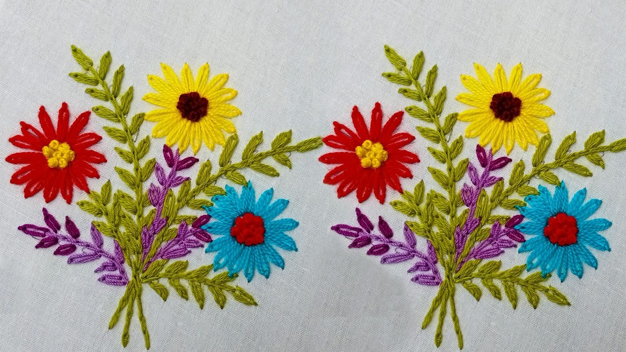 Beautiful Flower Bouquet Embroidery Design | Easy Hand Embroidery for Beginners | Flower Design