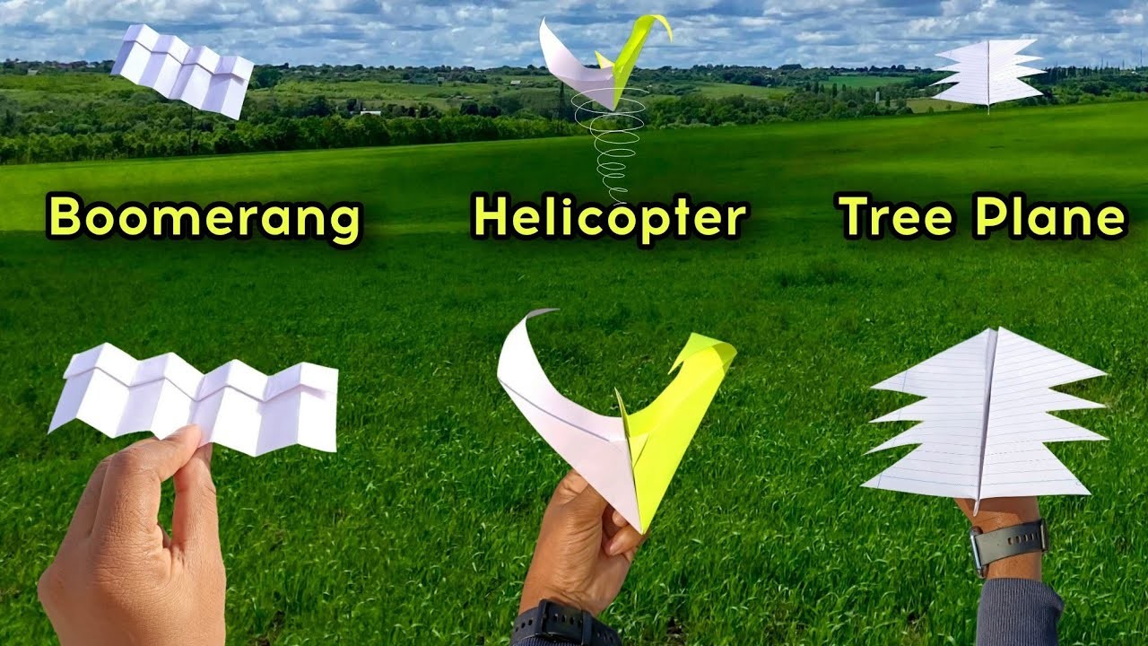 Best 3 flying new boomerang, paper flying 3 helicopter plane, best plane, boomrang, tree, helicopter