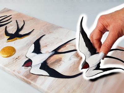 BEYOND POURING - 3D SWALLOWS! Incredible Techniques YOU Can Try! On Canvas | AB Creative Tutorial
