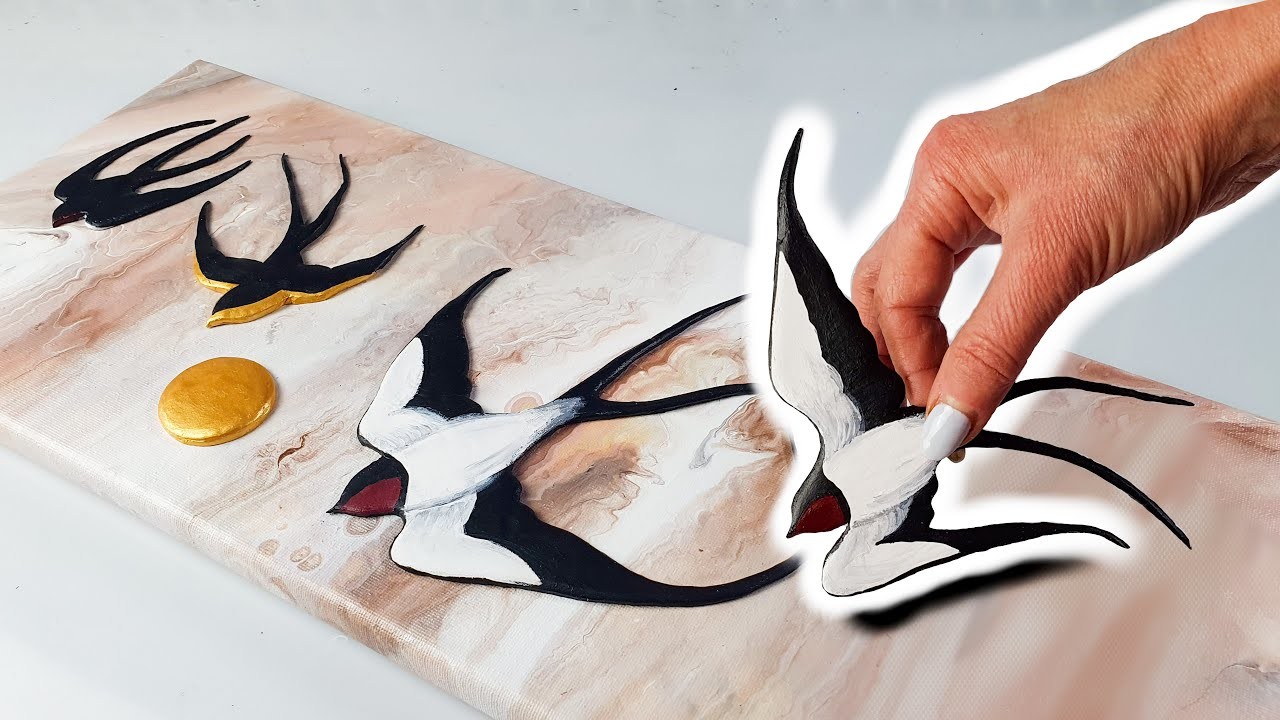 BEYOND POURING - 3D SWALLOWS! Incredible Techniques YOU Can Try! On Canvas | AB Creative Tutorial