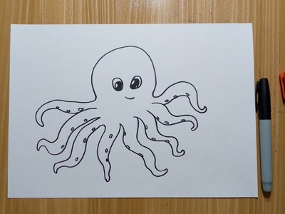 EASY OCTOPUS DRAWING. HOW TO DRAW OCTOPUS STEP BY STEP. DRAW OCTOPUS