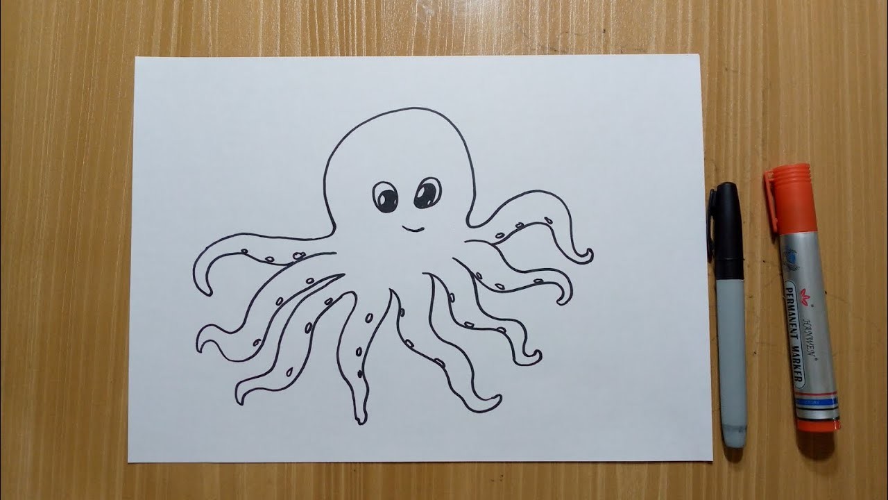EASY OCTOPUS DRAWING. HOW TO DRAW OCTOPUS STEP BY STEP. DRAW OCTOPUS