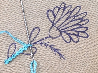 Hand embroidery feather stitch and colorful flower making fantasy flower easy needle work tutorial