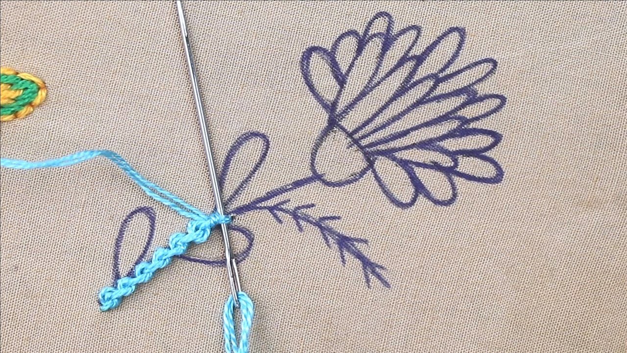 Hand embroidery feather stitch and colorful flower making fantasy flower easy needle work tutorial