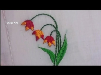 Hand Embroidery : Flower Design. Satin stitch, Wiped Back stitch