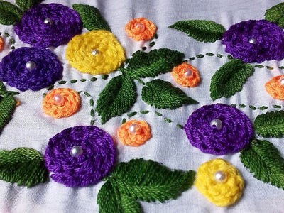Hand embroidery tutorial. easy stitch rose flower hand embroidery