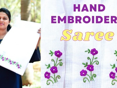 Hand Embroidery White Kotta Saree.Button hole stitch.Embroidered saree.Organdy sari#embroiderysaree