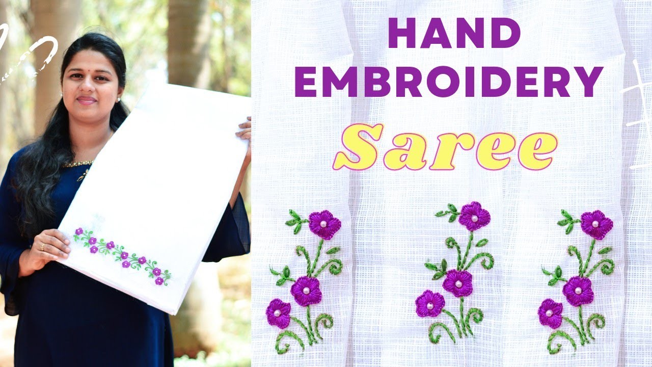 Hand Embroidery White Kotta Saree.Button hole stitch.Embroidered saree.Organdy sari#embroiderysaree