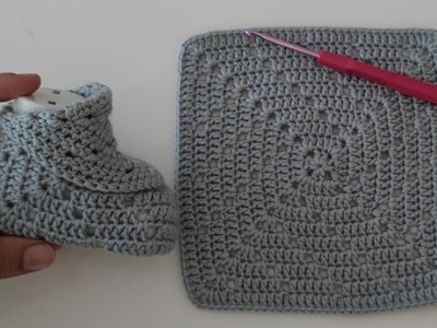????️????How to crochet granny square weathervane baby shoes -???? crochet baby booties pattern for beginners